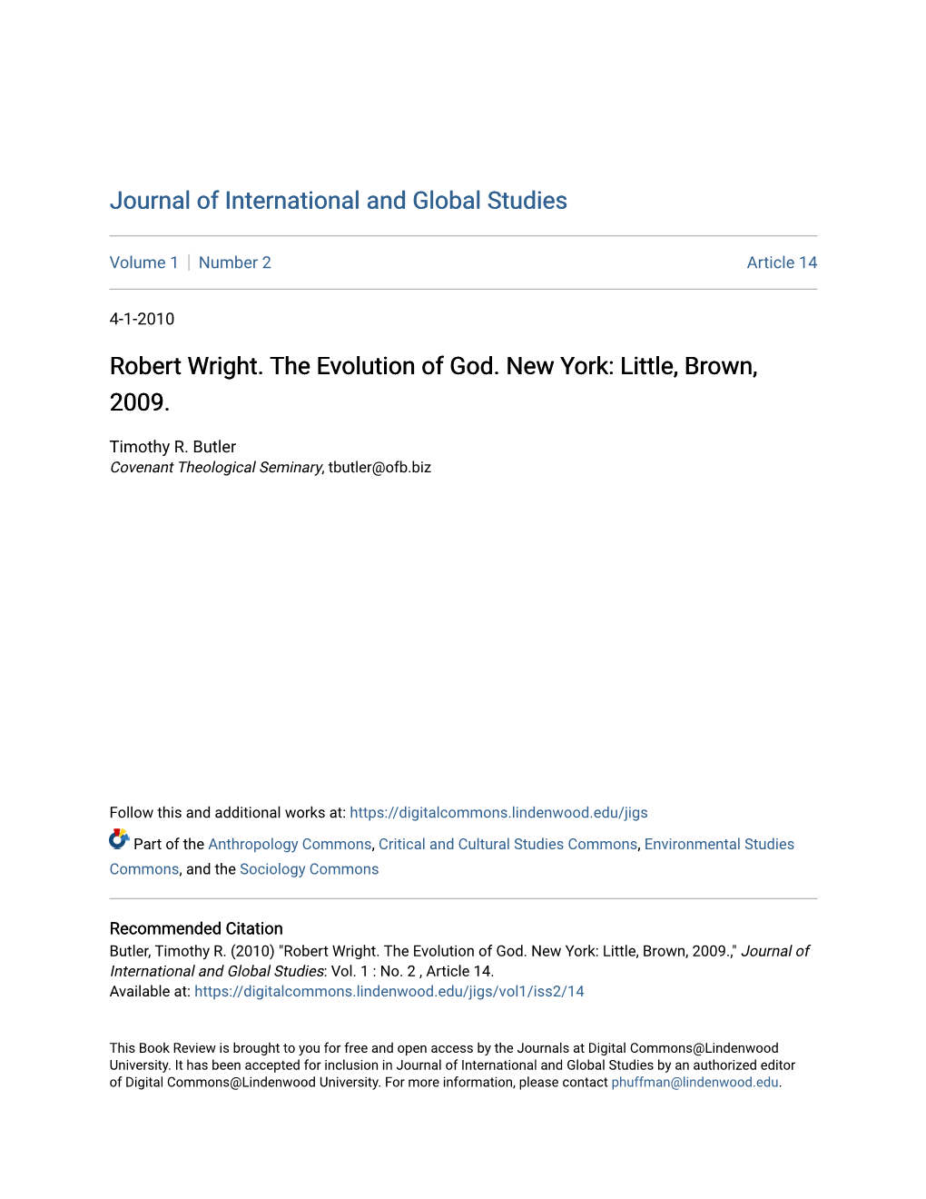 Robert Wright. the Evolution of God. New York: Little, Brown, 2009