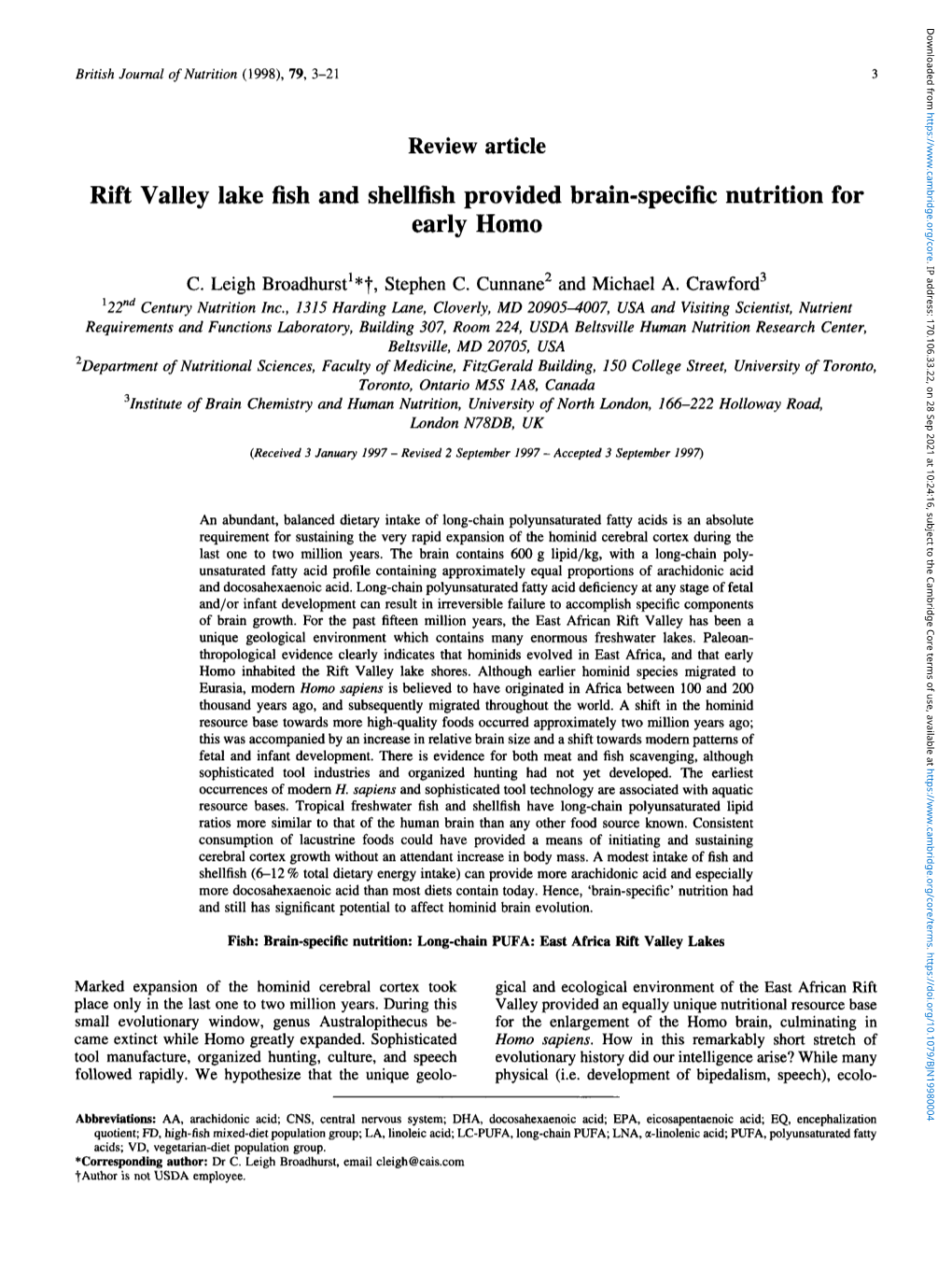 Rift Valley Lake Fish and Shellfish Provided Brain-Specific Nutrition for Early Homo