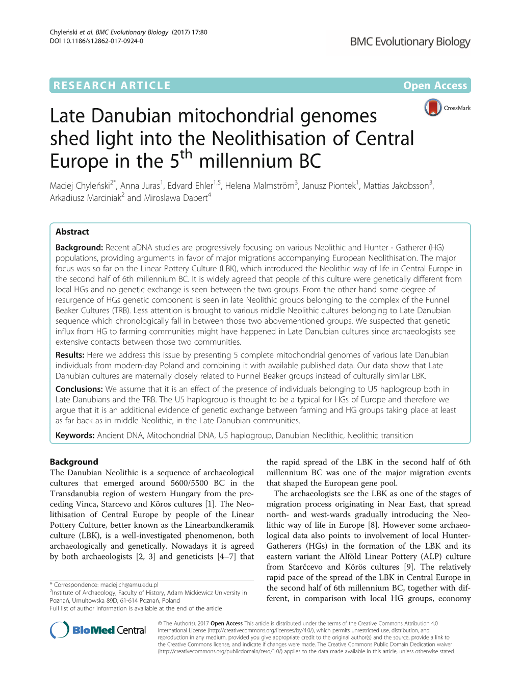 Late Danubian Mitochondrial Genomes Shed Light Into The