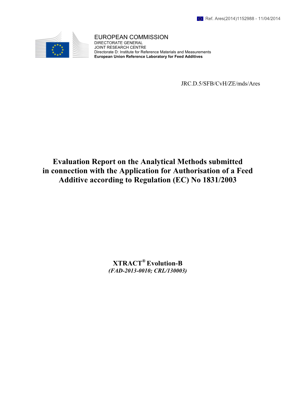 Evaluation Report on the Analytical Methods Submitted in Connection