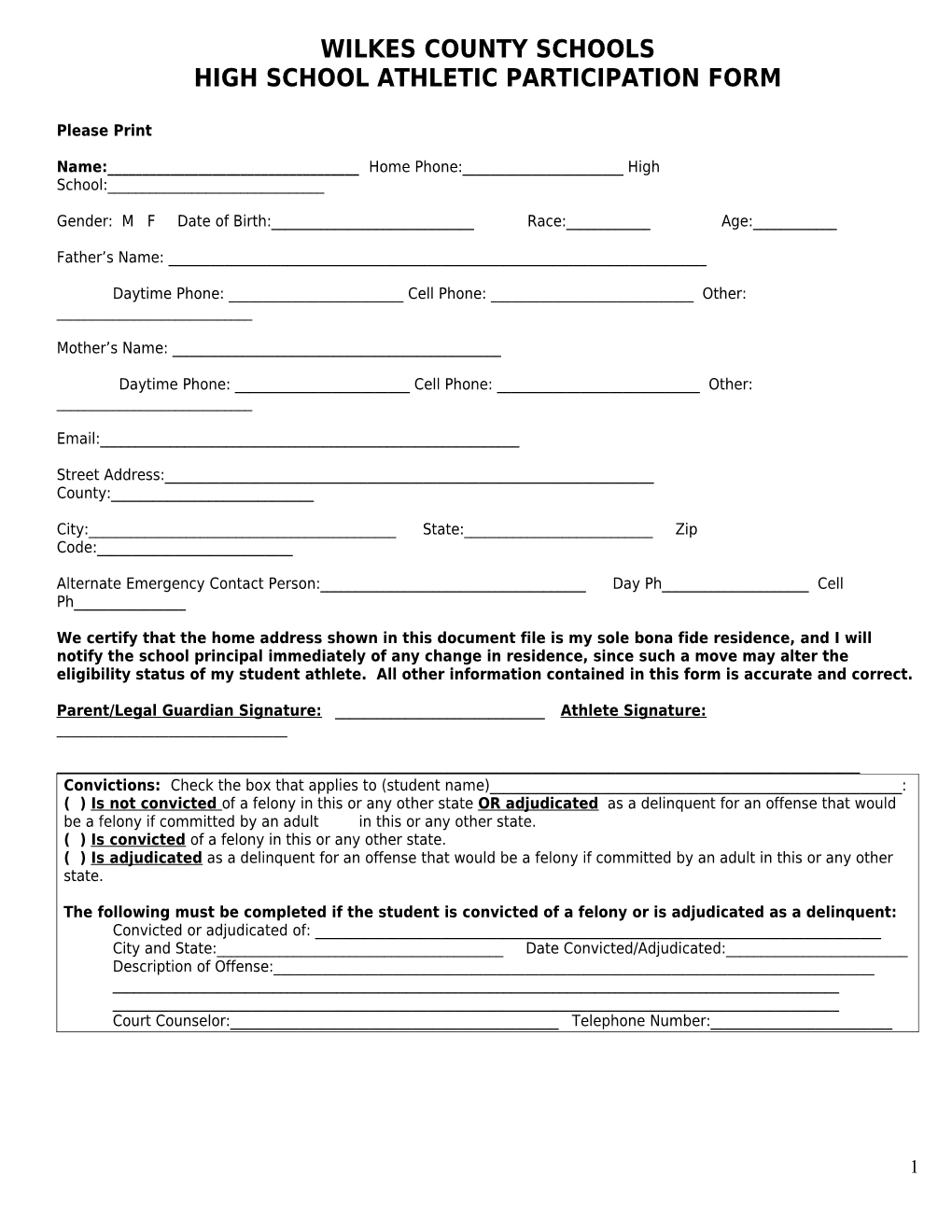 Southeast Guilford High School Athletic Participation Form