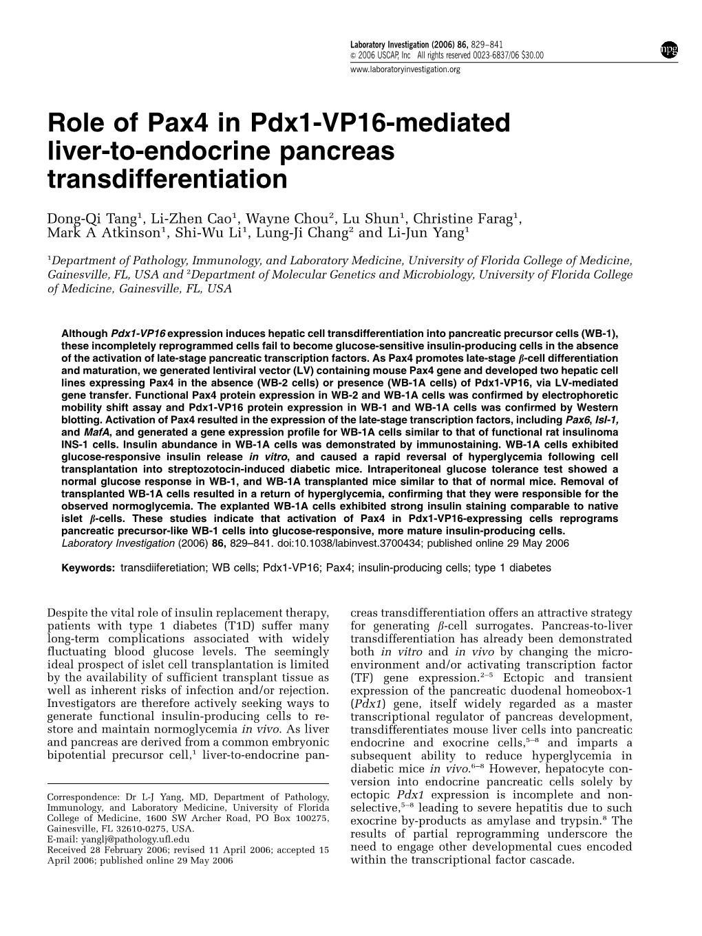 Role of Pax4 in Pdx1-VP16-Mediated Liver-To-Endocrine Pancreas Transdifferentiation