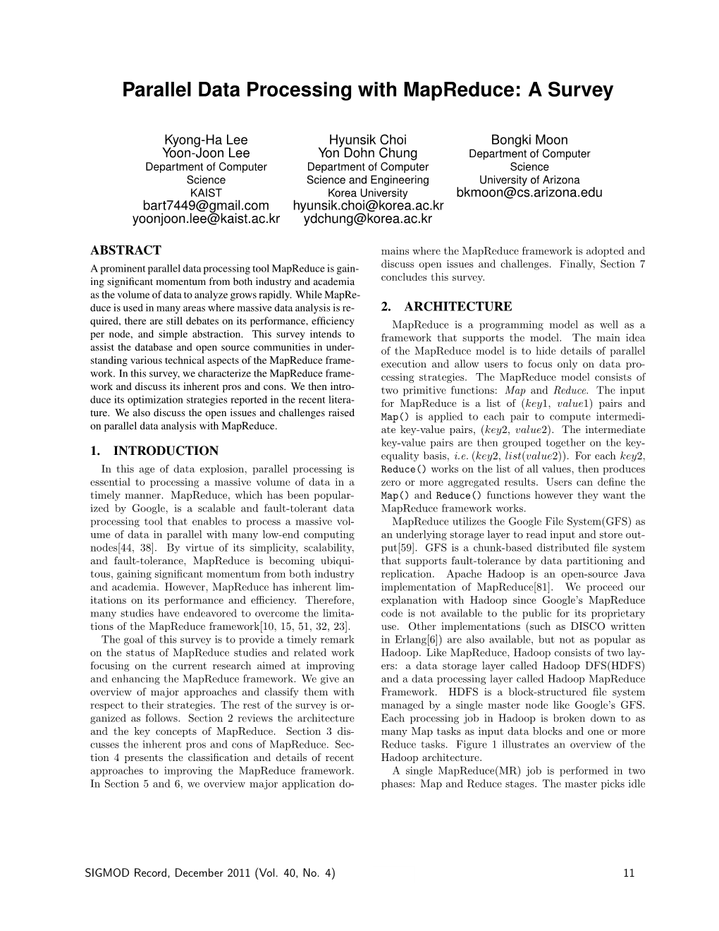 Parallel Data Processing with Mapreduce: a Survey