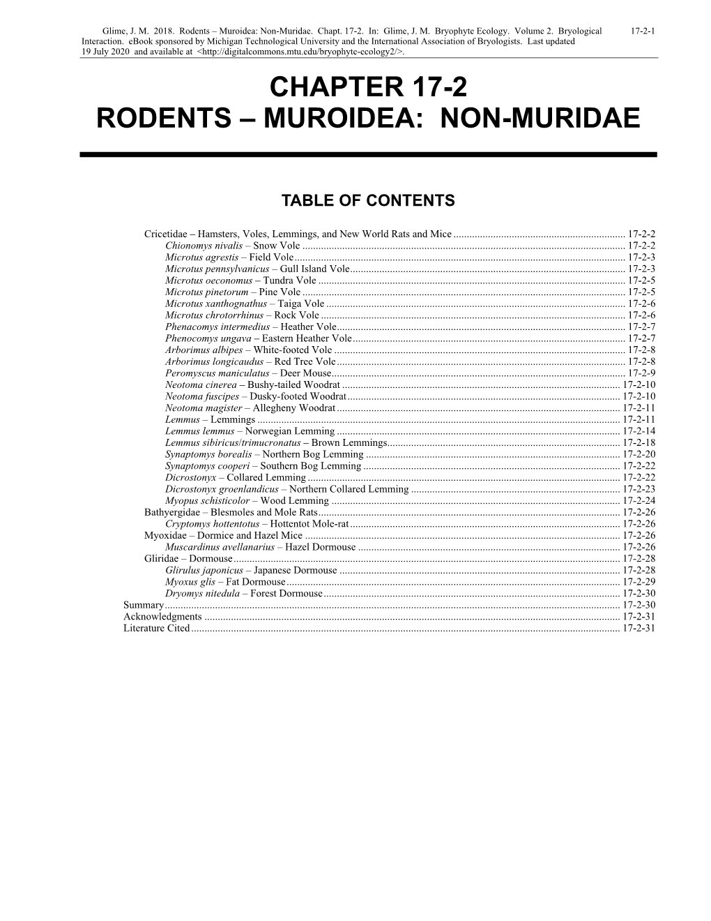 Volume 2, Chapter 17-2: Rodents-Muroidea: Non-Muridae