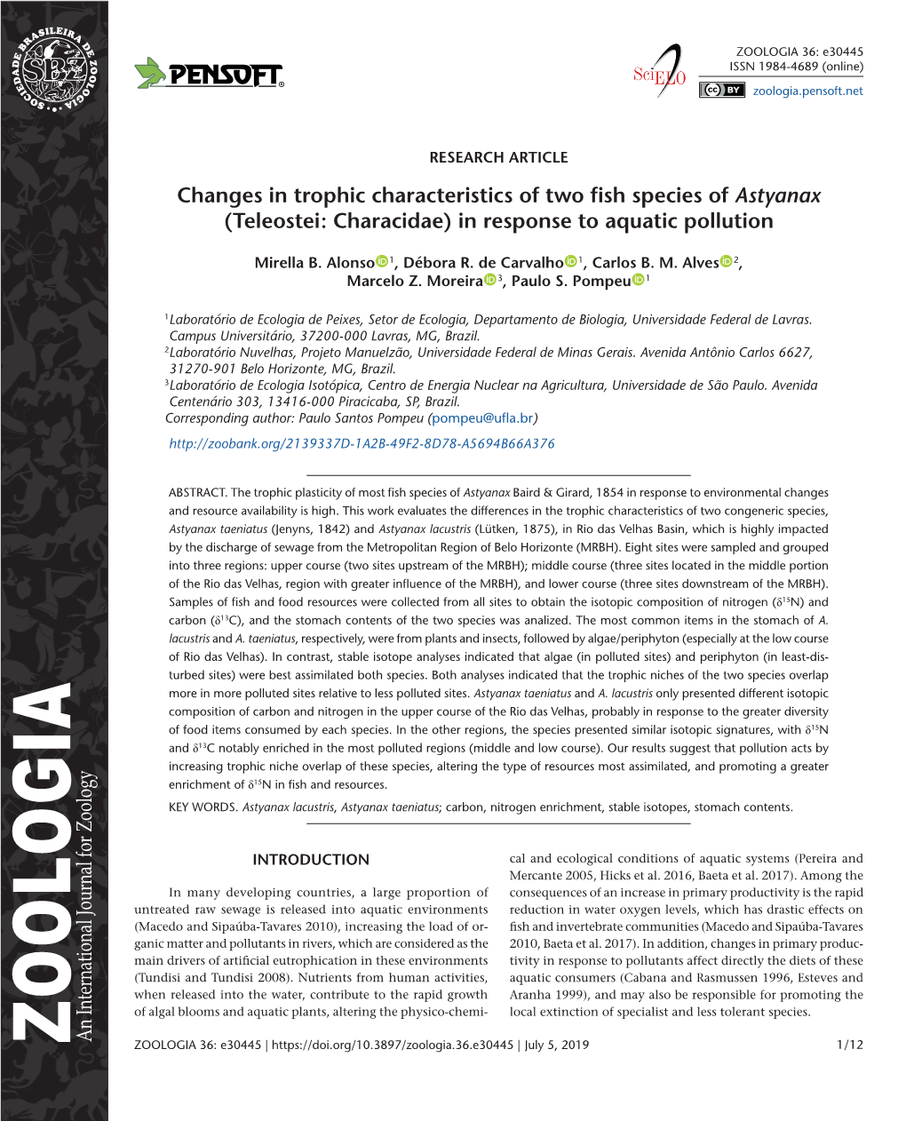 Changes in Trophic Characteristics of Two Fish Species of Astyanax