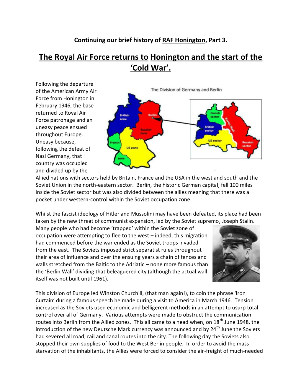 The Royal Air Force Returns to Honington and the Start of the ‘Cold War’