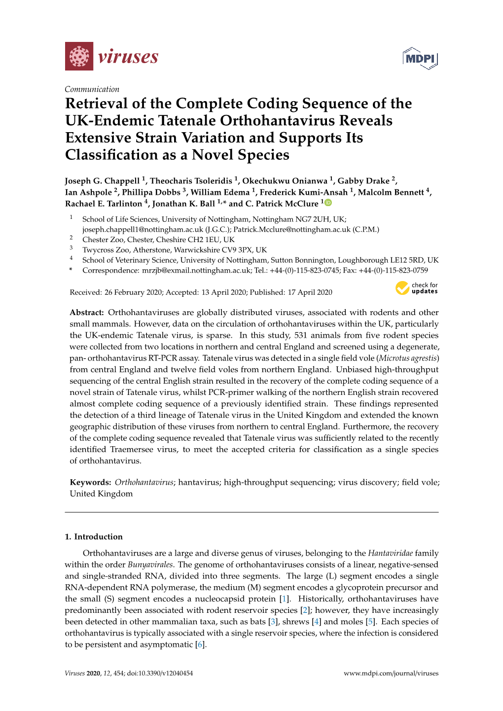 Retrieval of the Complete Coding Sequence of the UK-Endemic Tatenale Orthohantavirus Reveals Extensive Strain Variation and Supp