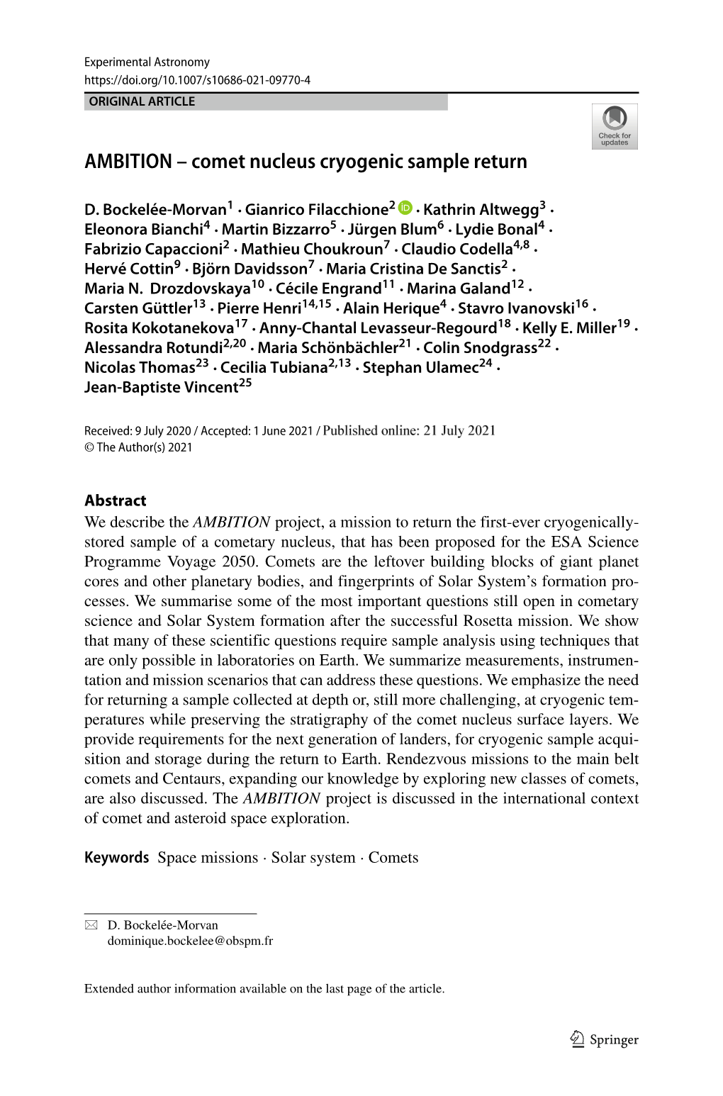 AMBITION – Comet Nucleus Cryogenic Sample Return