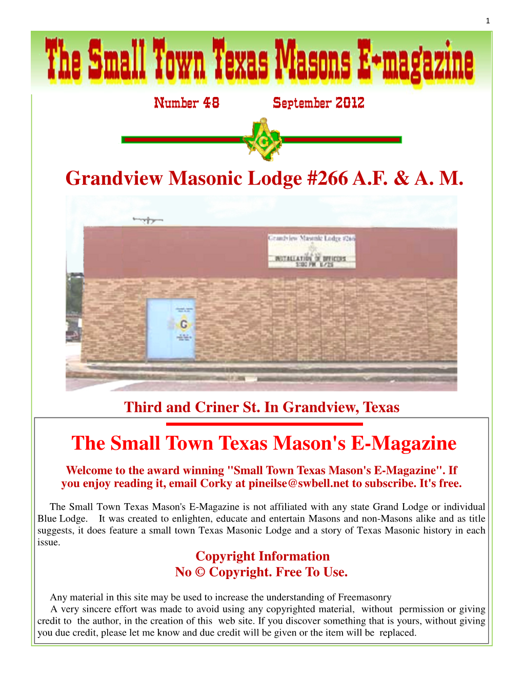 Grandview Masonic Lodge #266 A.F. & A. M. the Small Town Texas