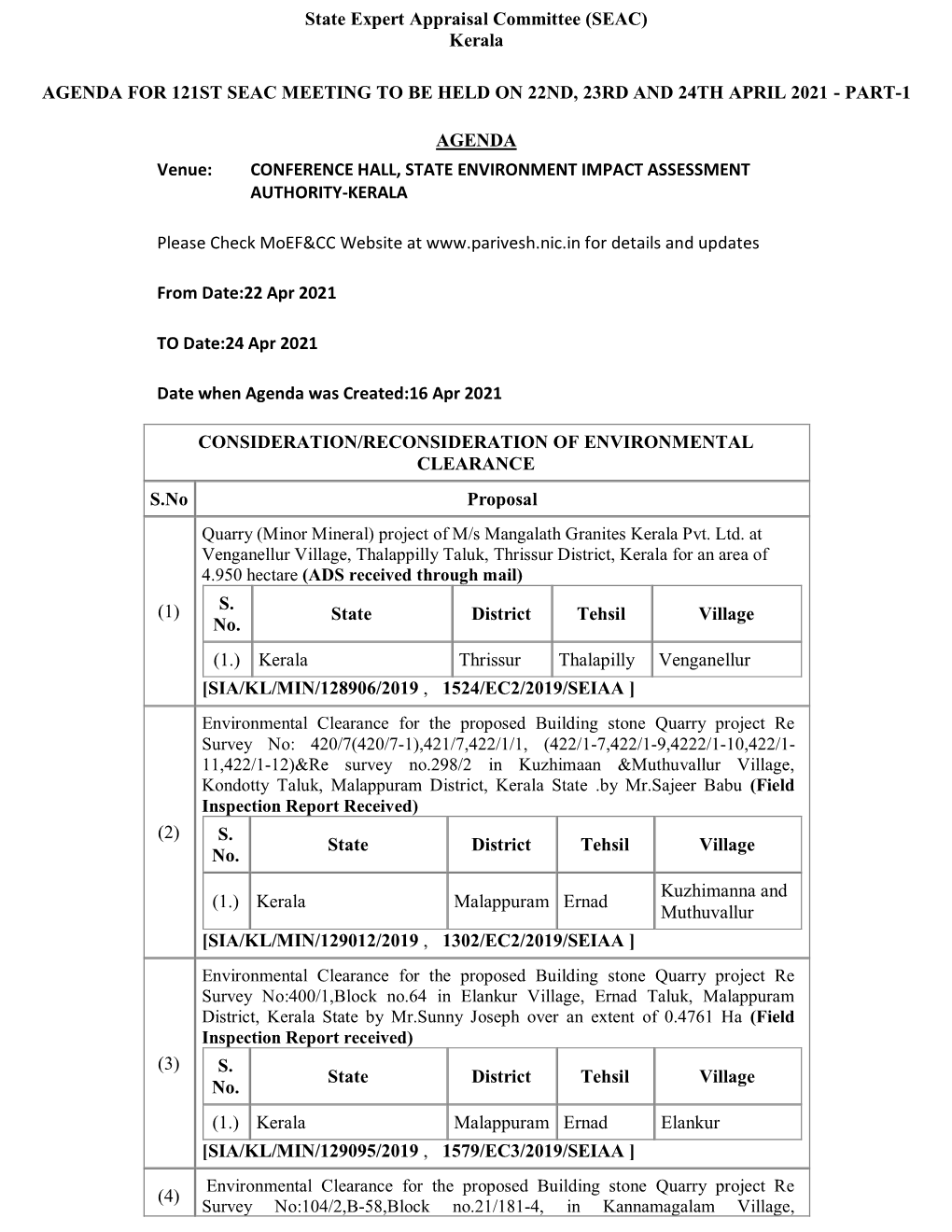 State Expert Appraisal Committee (SEAC) Kerala