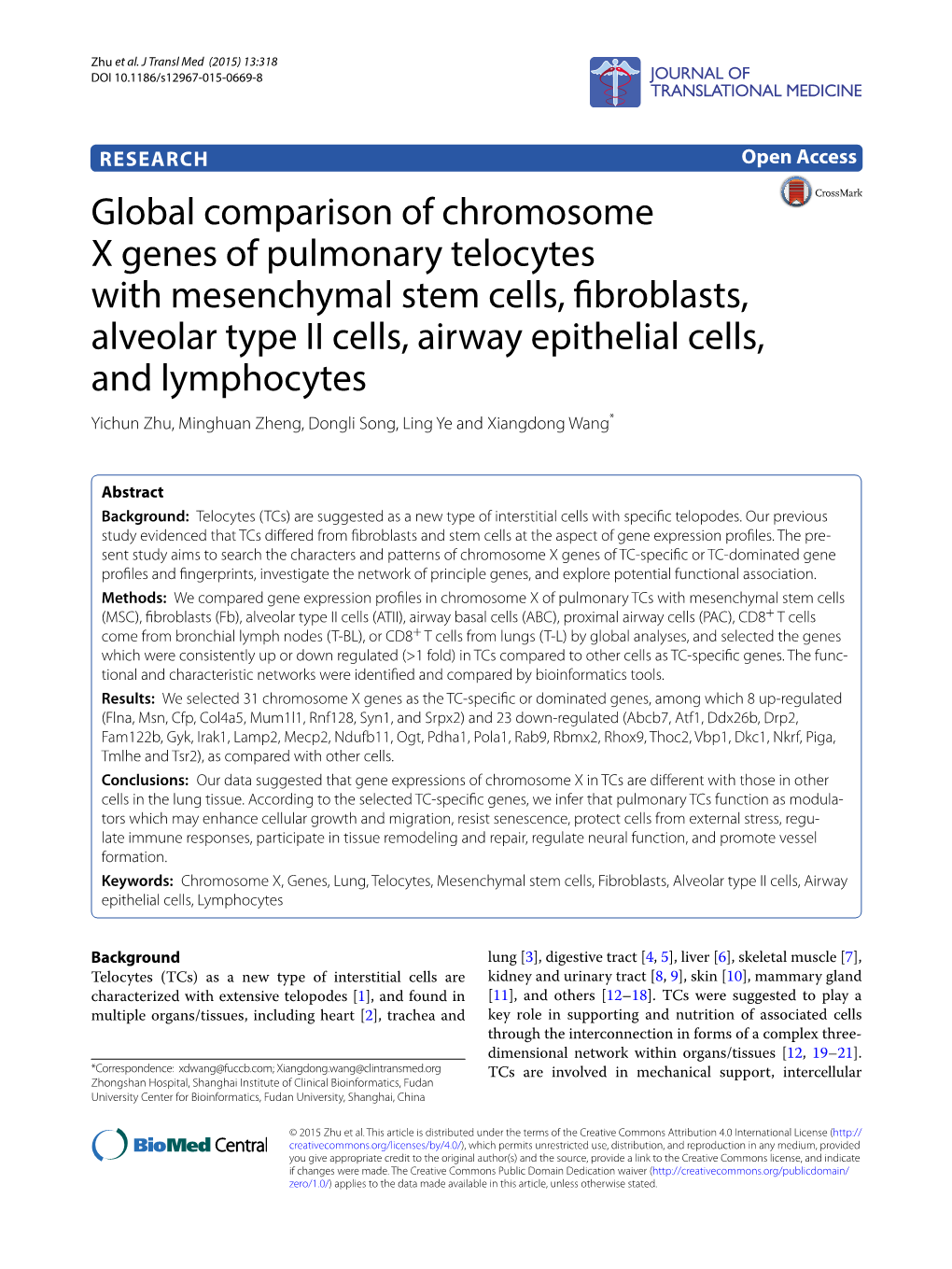 Global Comparison of Chromosome X Genes of Pulmonary Telocytes With