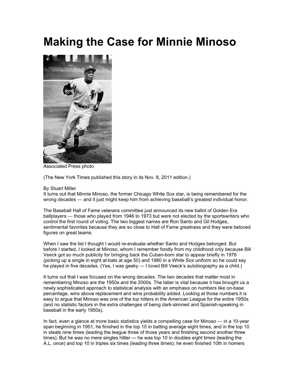 Making the Case for Minnie Minoso