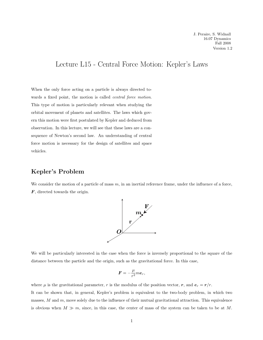 Central Force Motion: Kepler's Laws