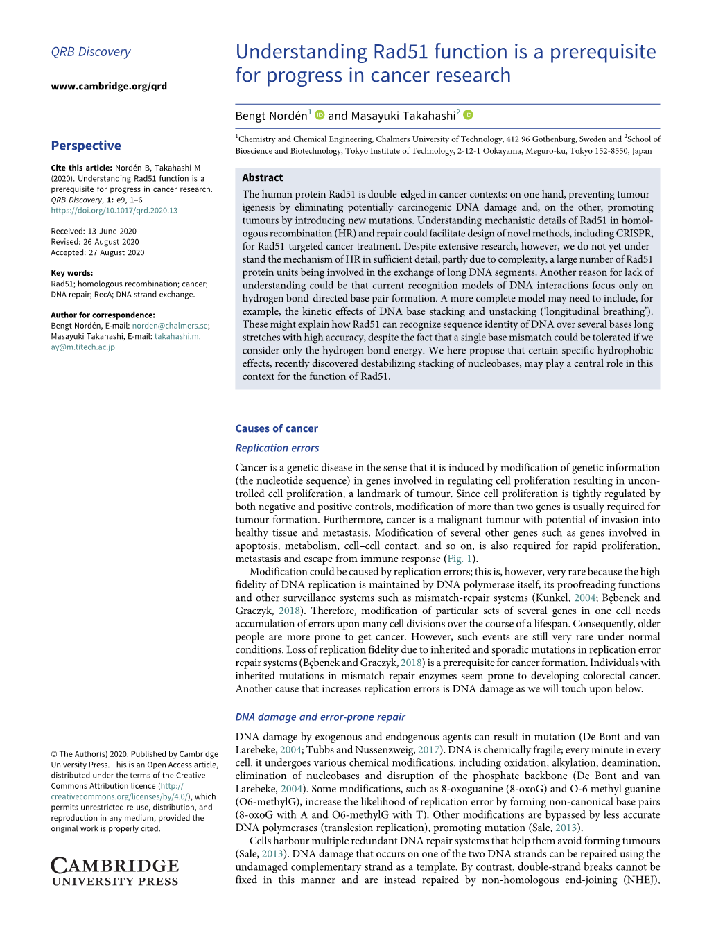 Understanding Rad51 Function Is a Prerequisite for Progress in Cancer