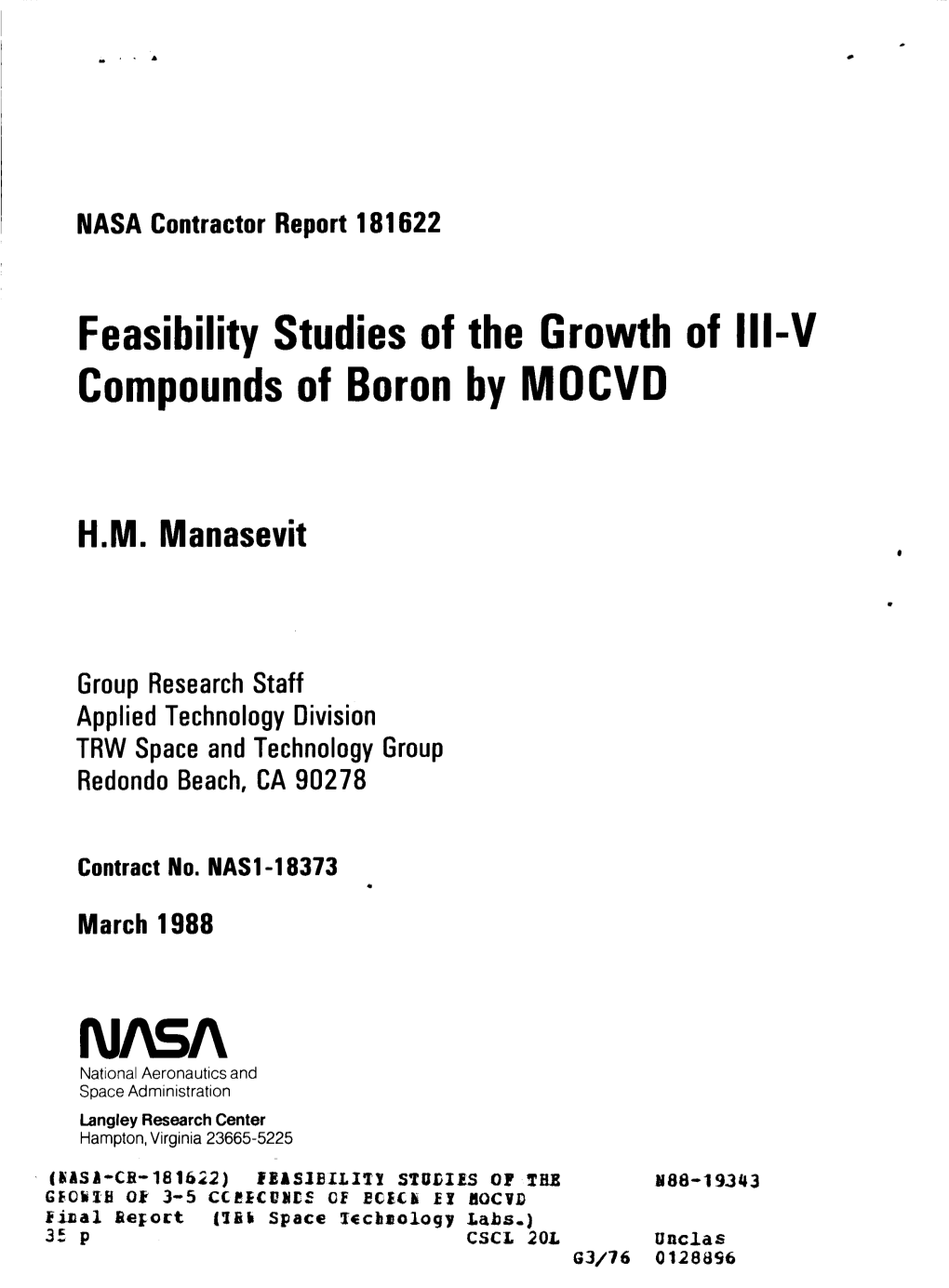 Feasibility Studies of the Growth of Ill-V Compounds of Boron by MOCVD