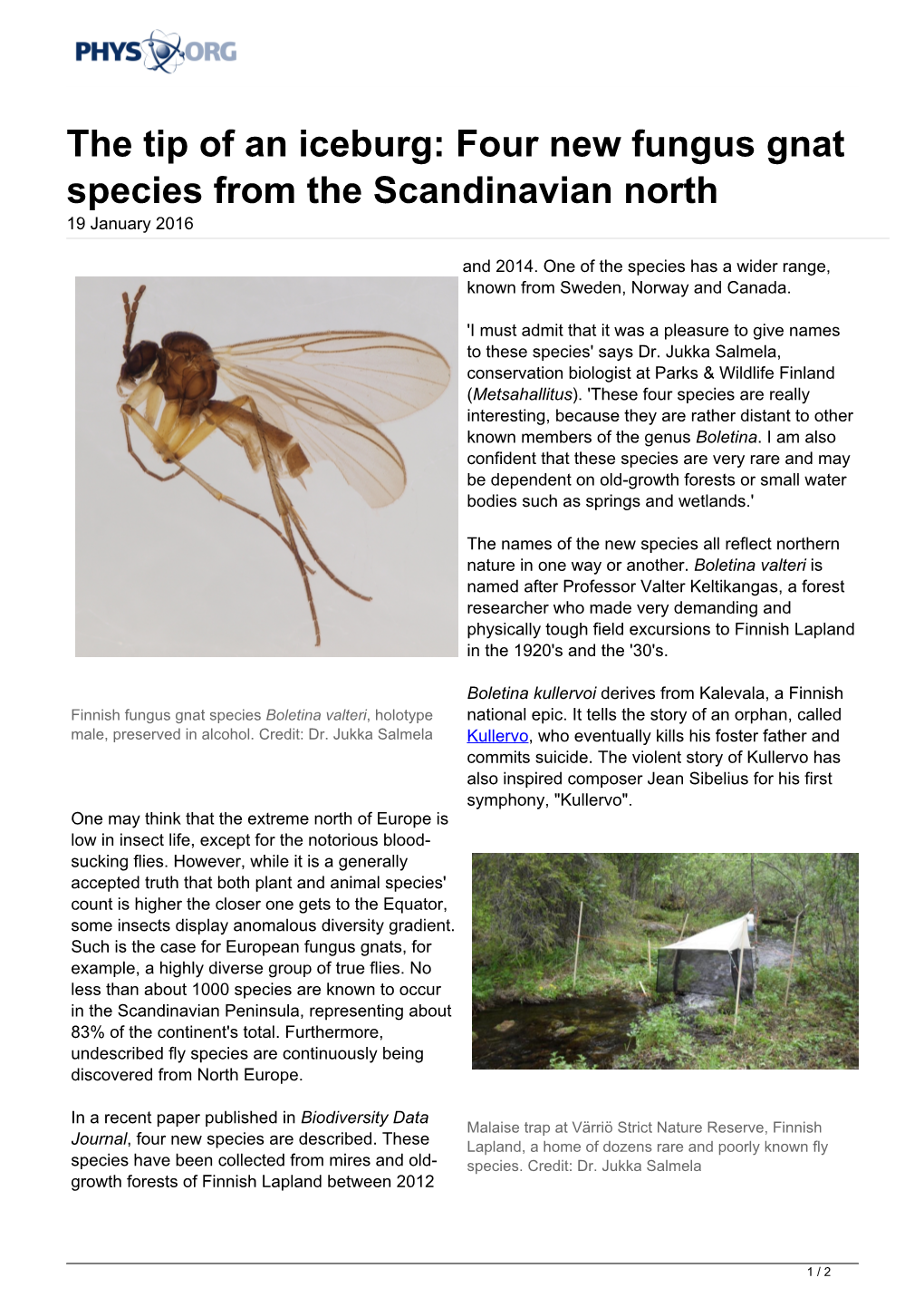Four New Fungus Gnat Species from the Scandinavian North 19 January 2016