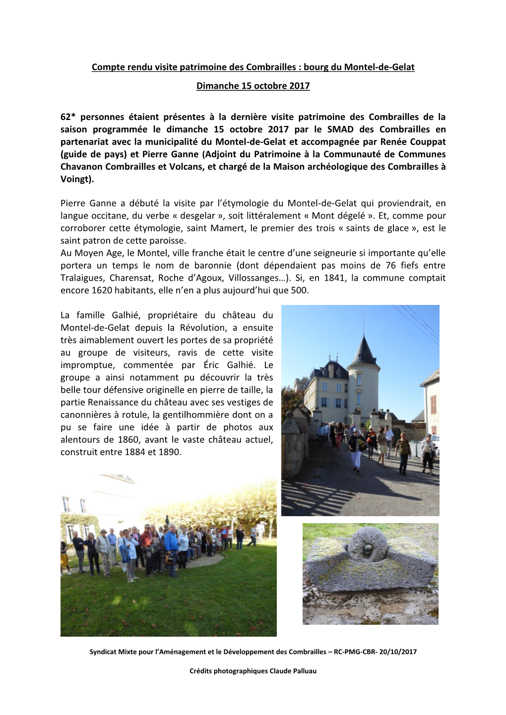 Compte Rendu Visite Patrimoine Des Combrailles : Bourg Du Montel-De-Gelat Dimanche 15 Octobre 2017