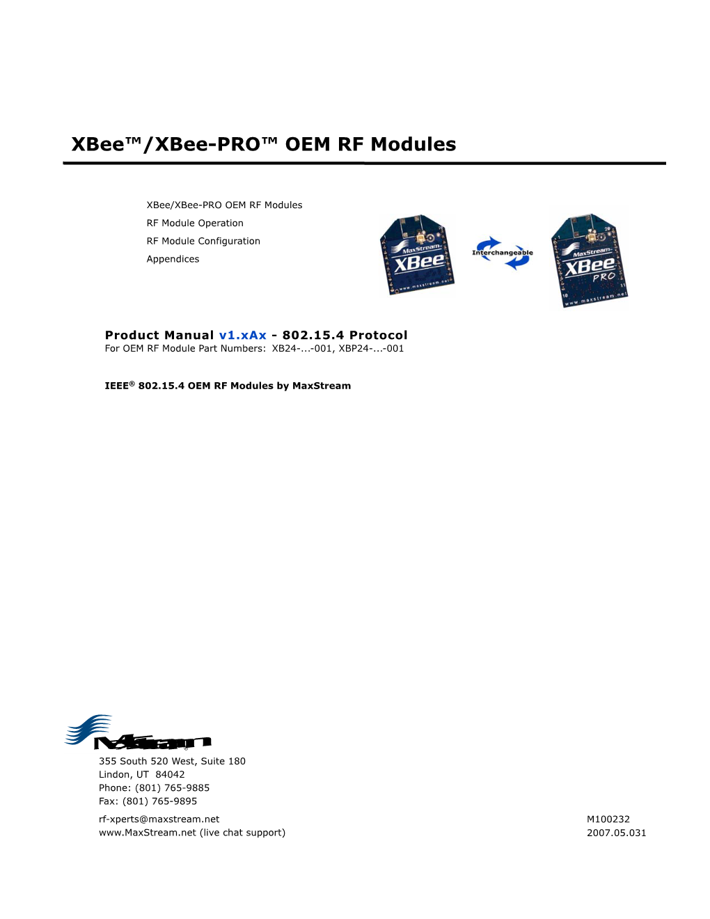 Maxstream Xbee™/Xbee-PRO™ OEM RF Modules
