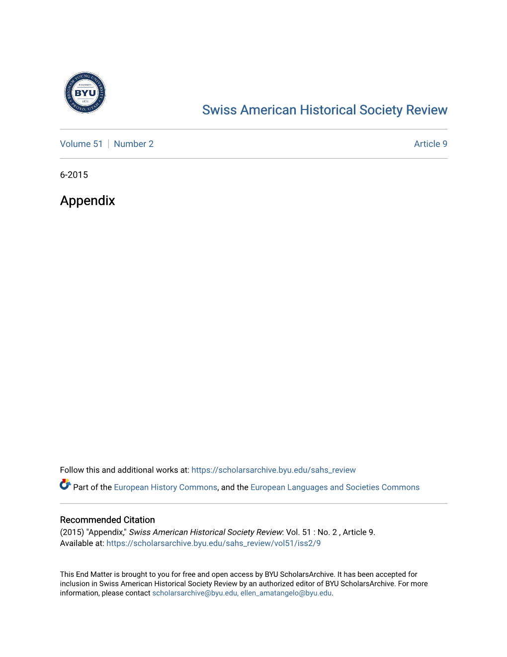 Swiss American Historical Society Review Appendix