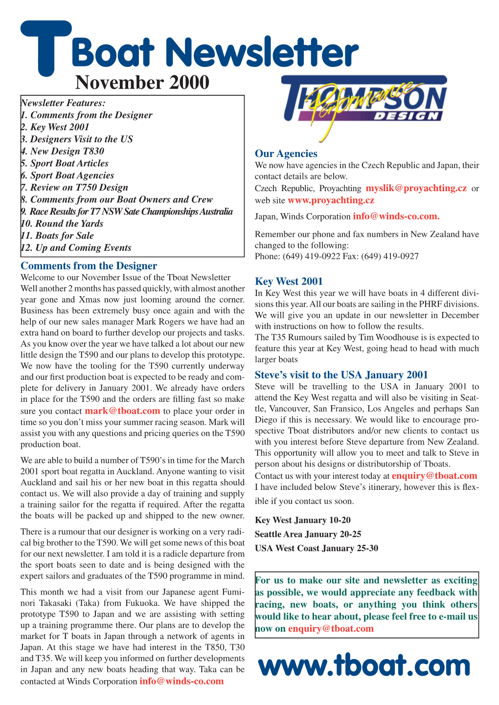 Boat Newsletter November 2000 Newsletter Features: 1