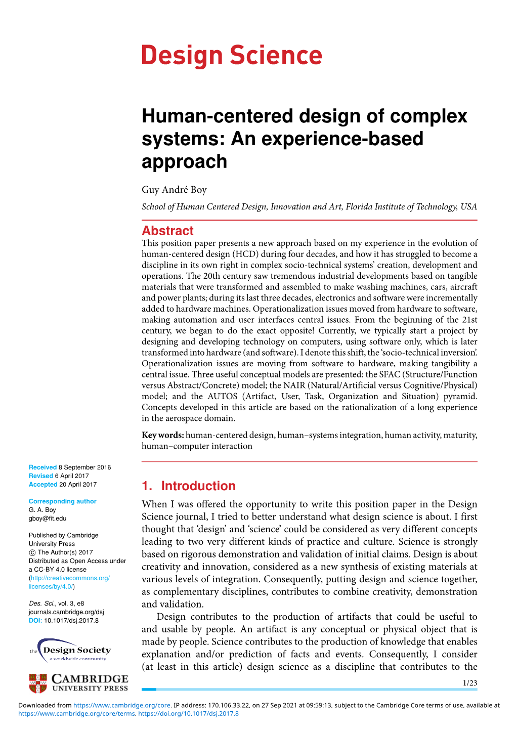 Human-Centered Design of Complex Systems: an Experience-Based Approach