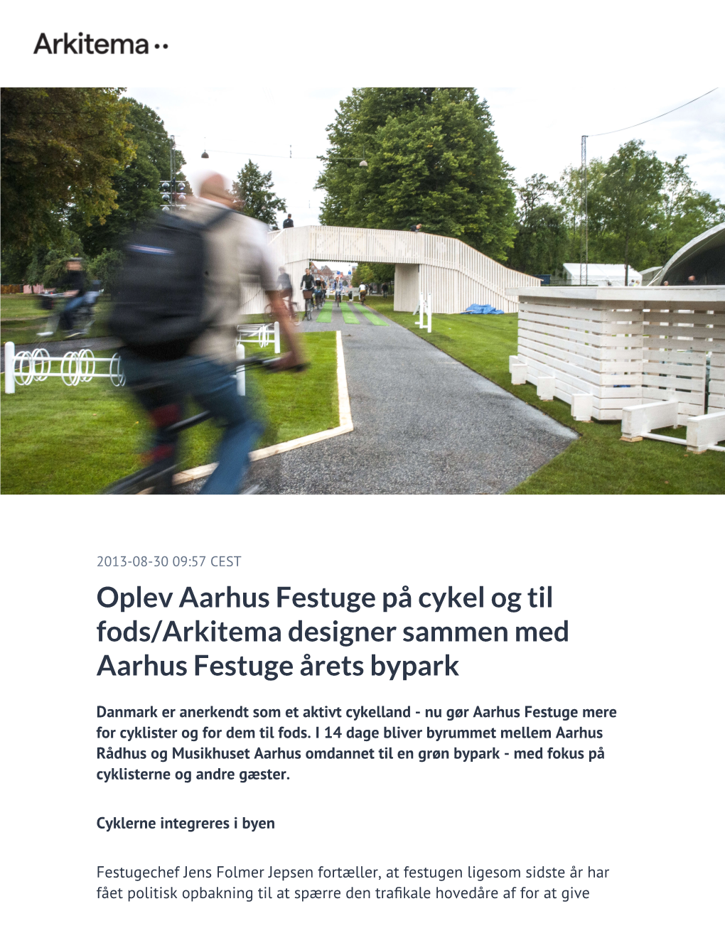 Oplev Aarhus Festuge På Cykel Og Til Fods/Arkitema Designer Sammen Med Aarhus Festuge Årets Bypark