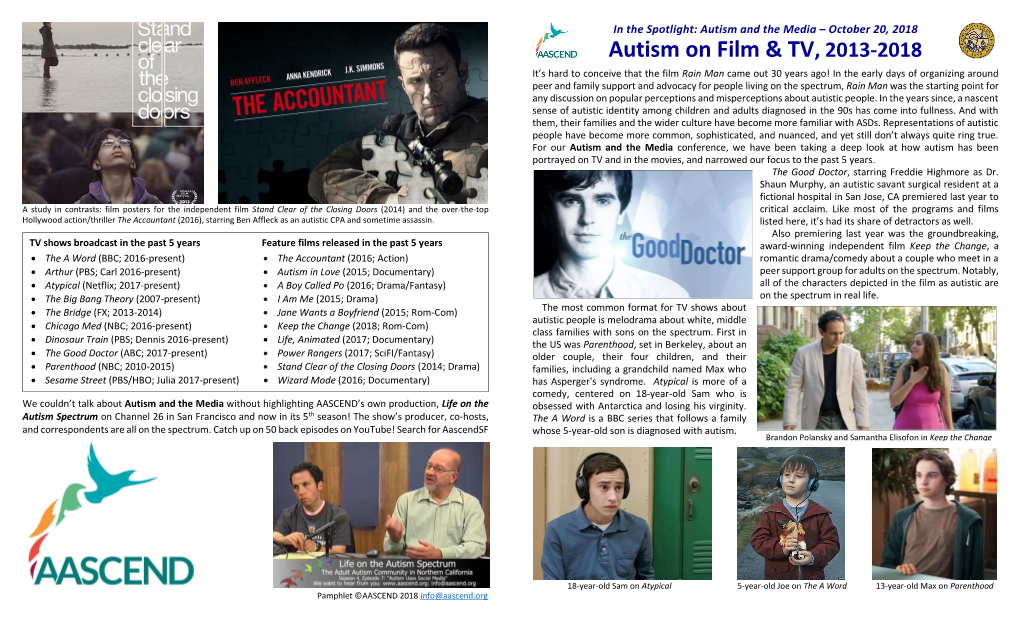 Autism on Film & TV, 2013-2018
