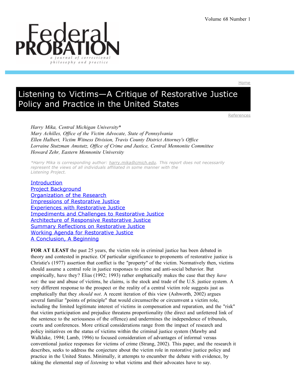 Listening to Victims—A Critique of Restorative Justice Policy and Practice in the United States