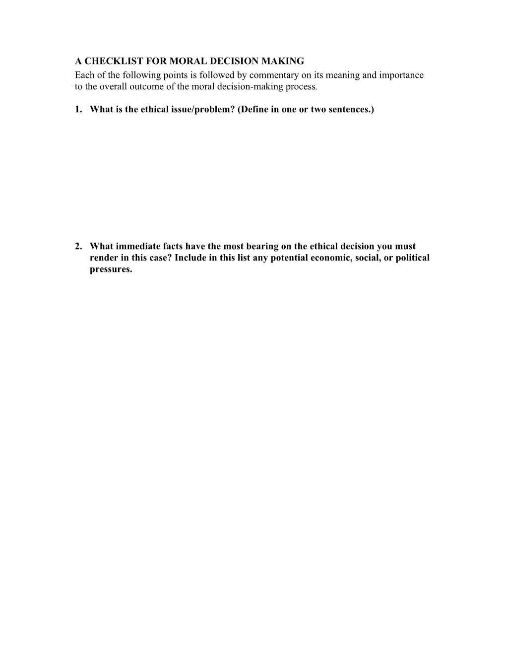 A Checklist For Moral Decision Making