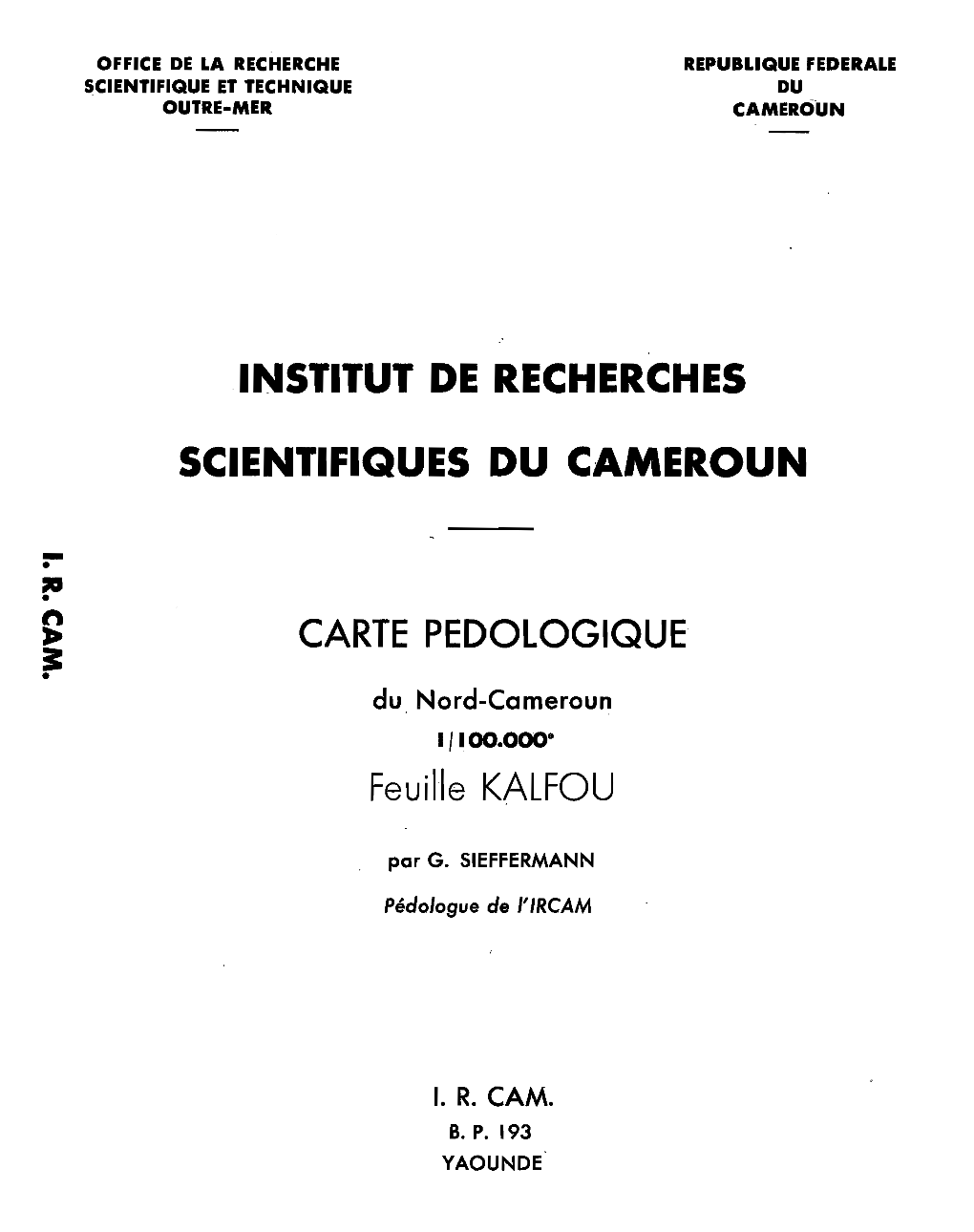 Carte Pédologique Du Nord-Cameroun Au 1/100000