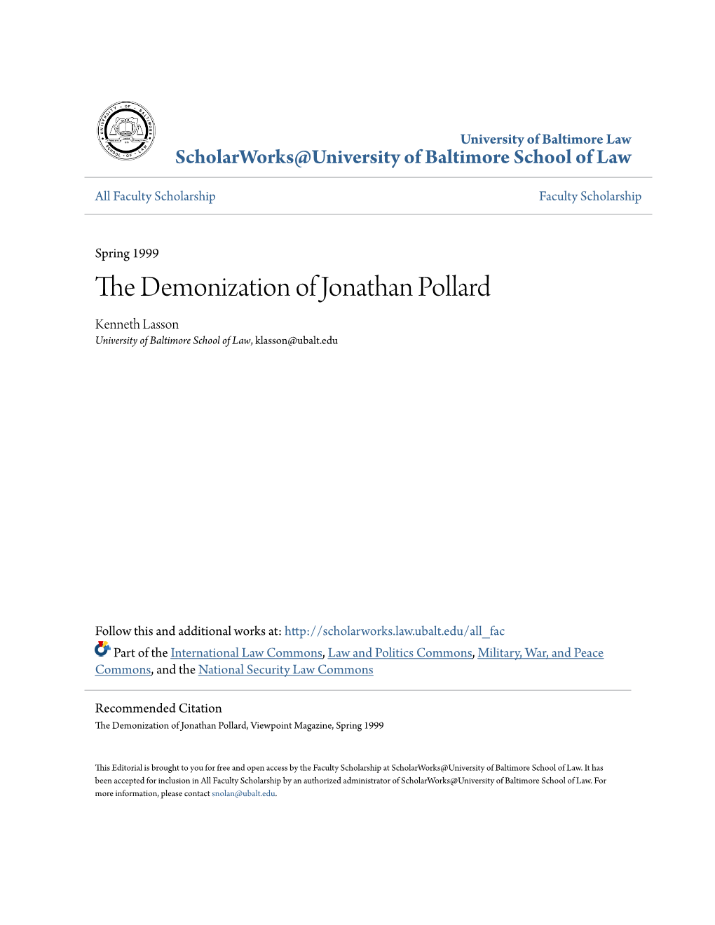 The Demonization of Jonathan Pollard