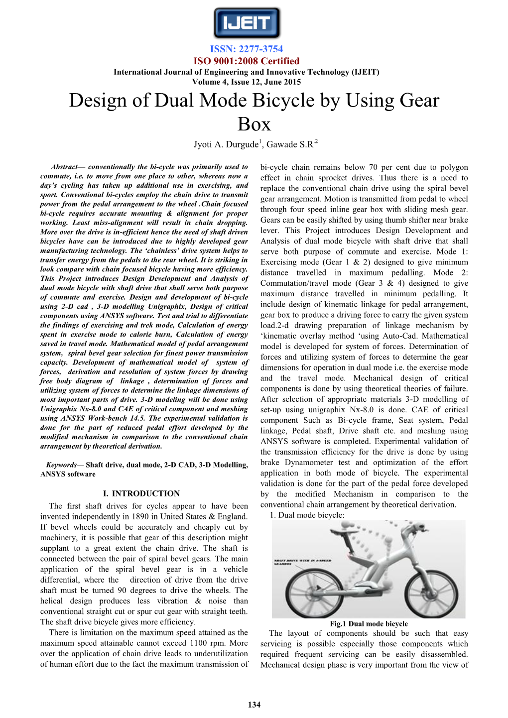 Design of Dual Mode Bicycle by Using Gear Box Jyoti A