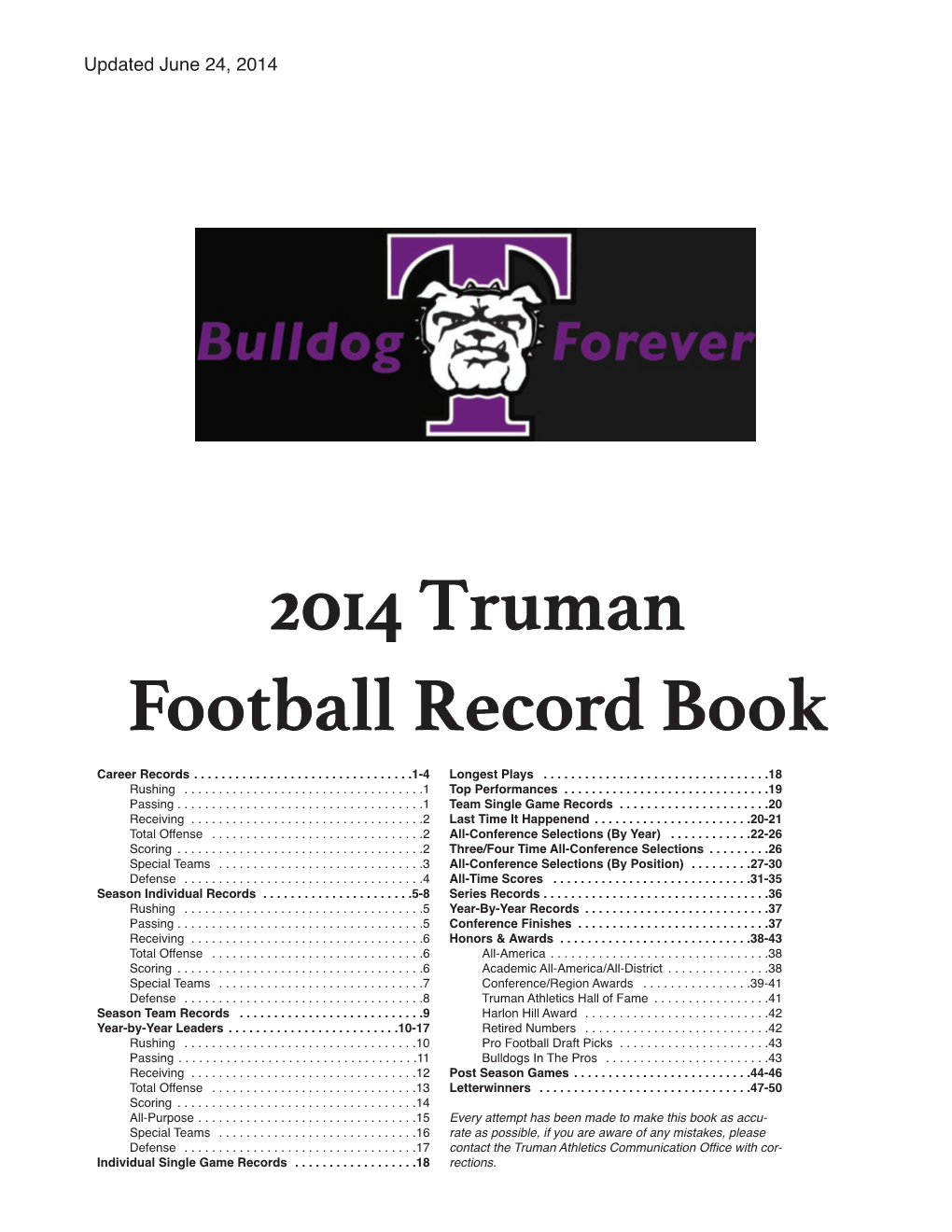2014 Truman Football Record Book