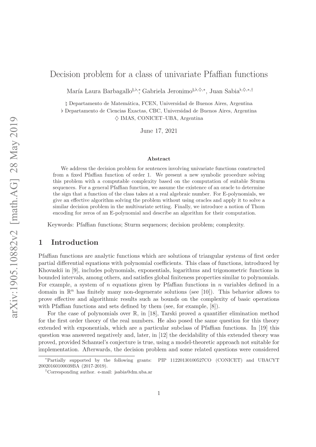 Decision Problem for a Class of Univariate Pfaffian Functions