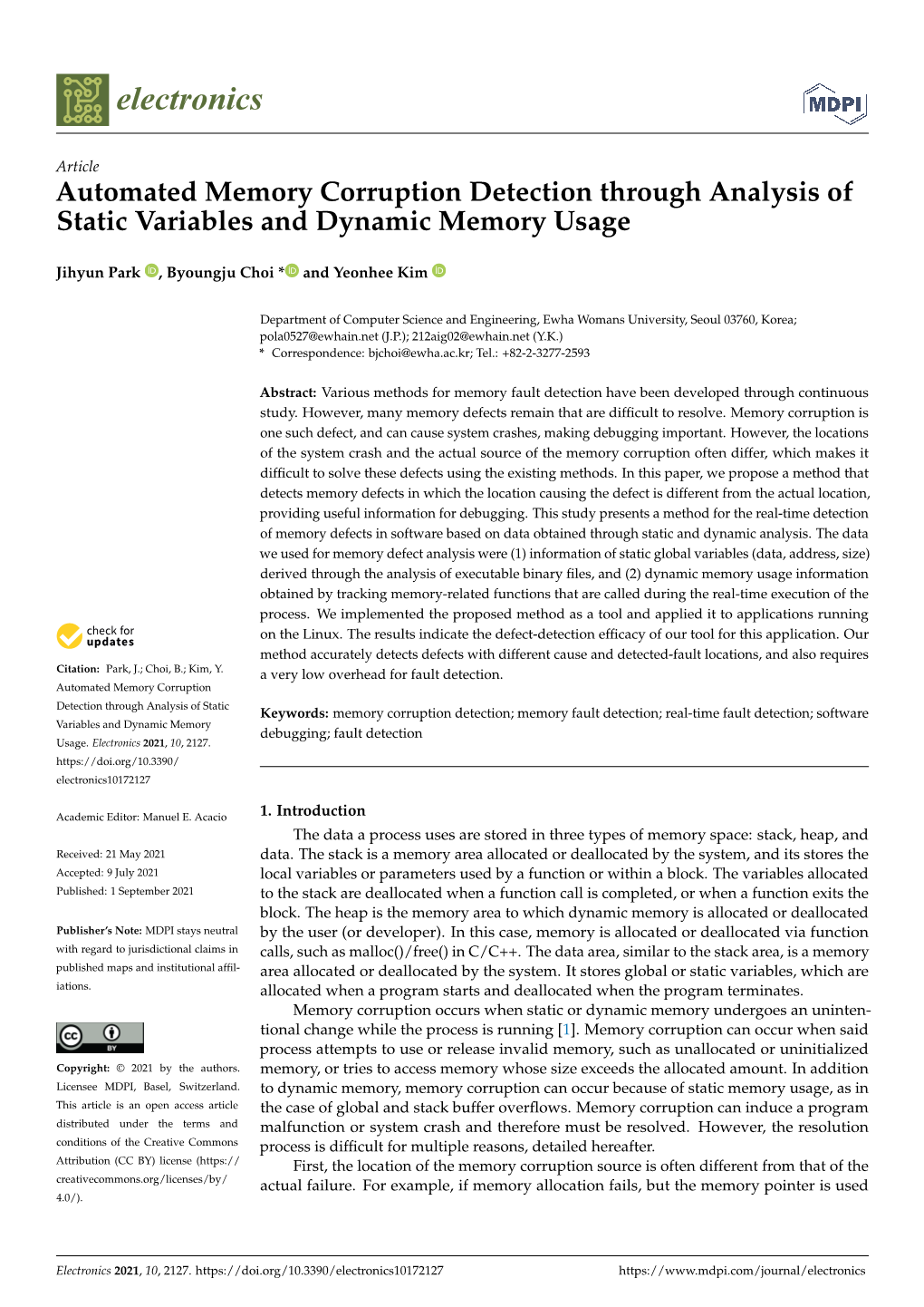 Automated Memory Corruption Detection Through Analysis of Static Variables and Dynamic Memory Usage