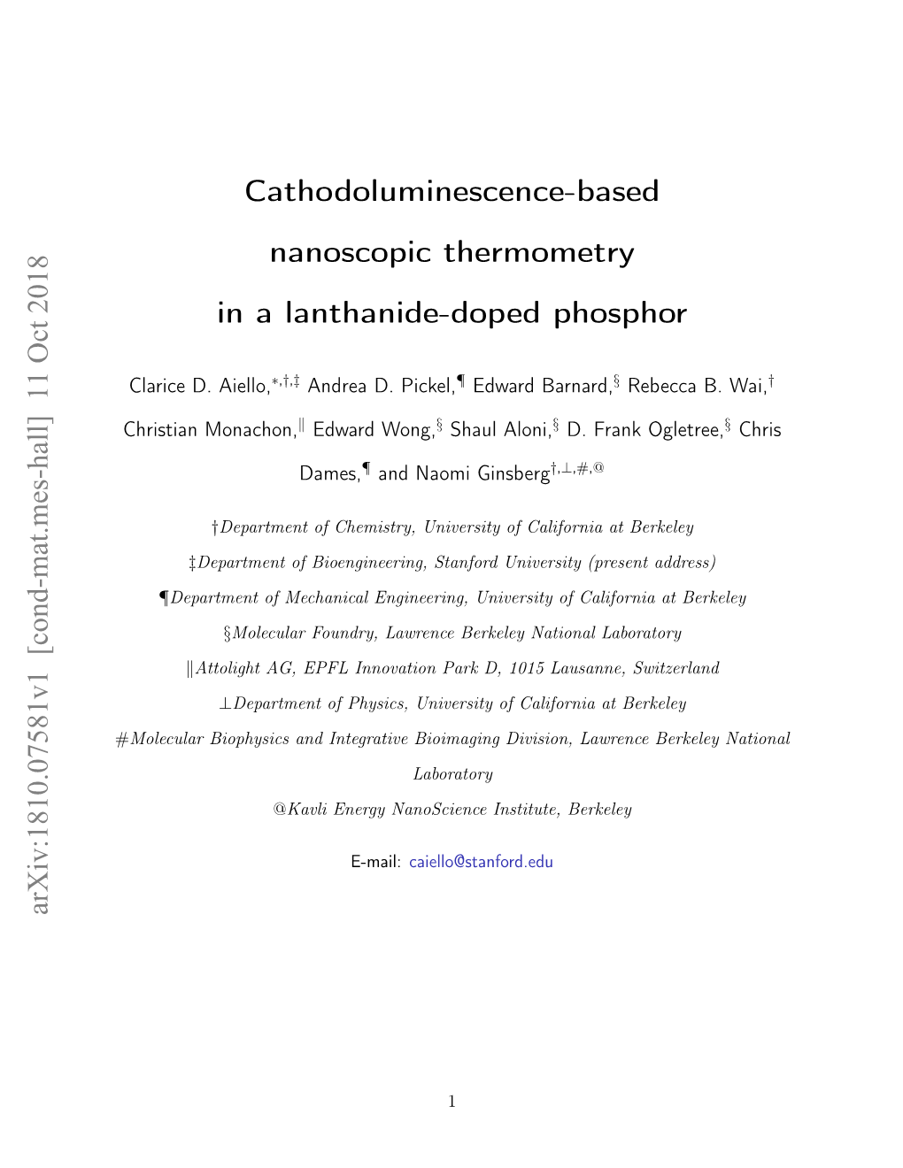 Cathodoluminescence-Based Nanoscopic Thermometry in a Lanthanide-Doped Phosphor