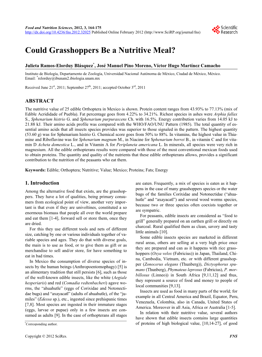 Could Grasshoppers Be a Nutritive Meal?