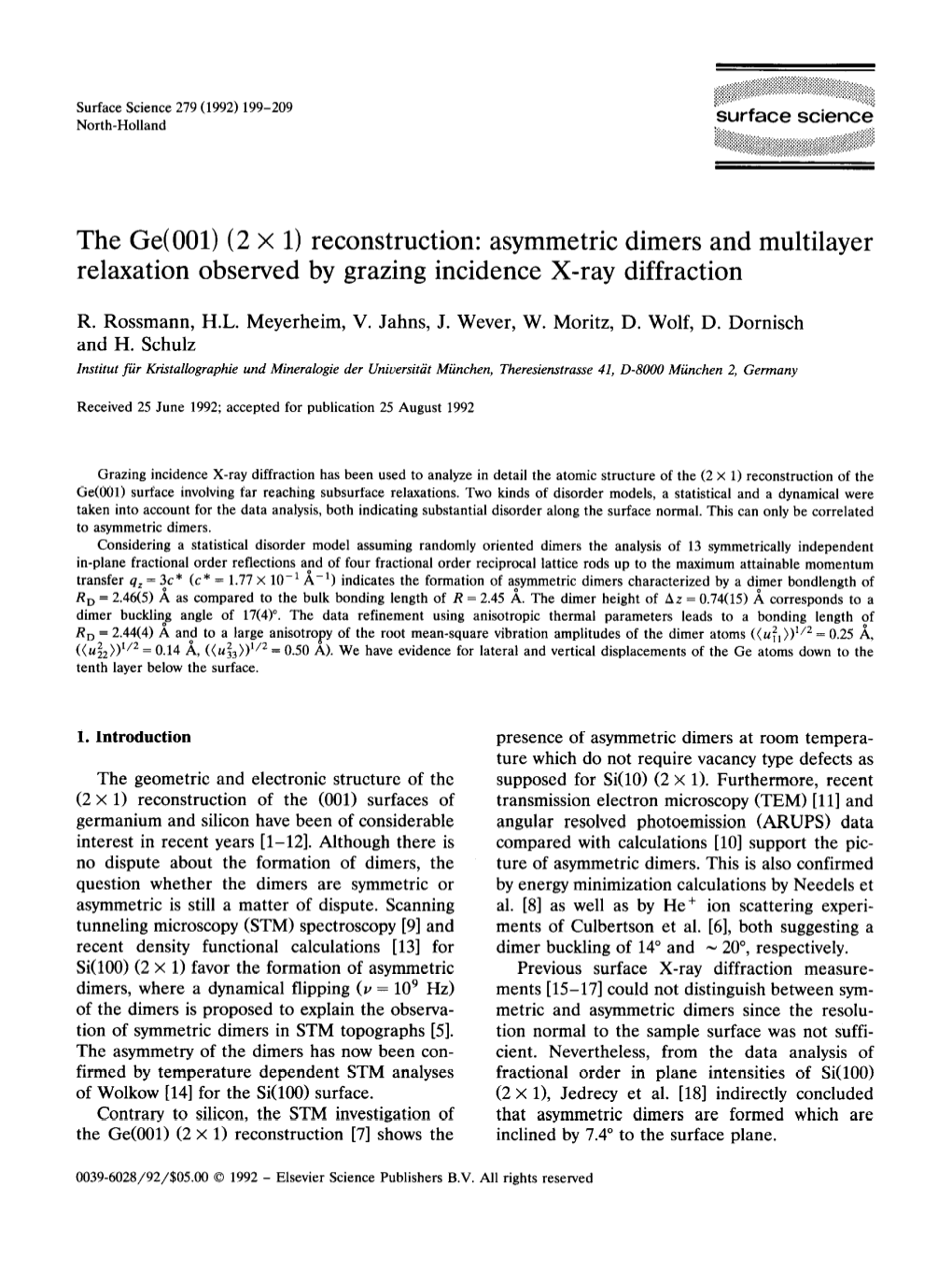 The Ge(001) (2 × 1) Reconstruction: Asymmetric Dimers and Multilayer