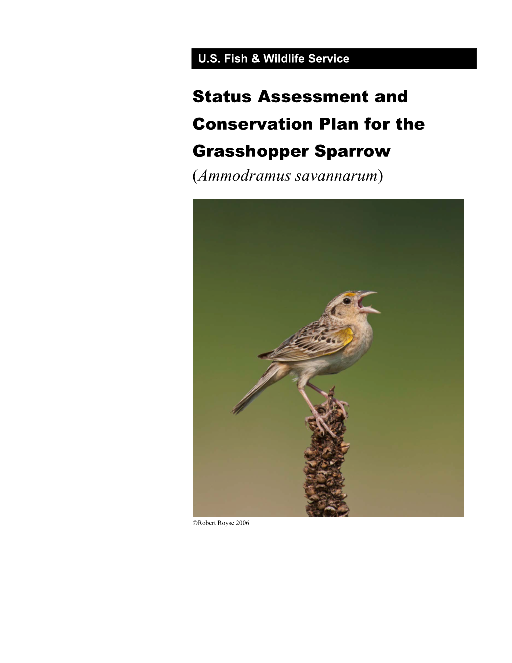 Status Assessment and Conservation Plan for the Grasshopper Sparrow (Ammodramus Savannarum)