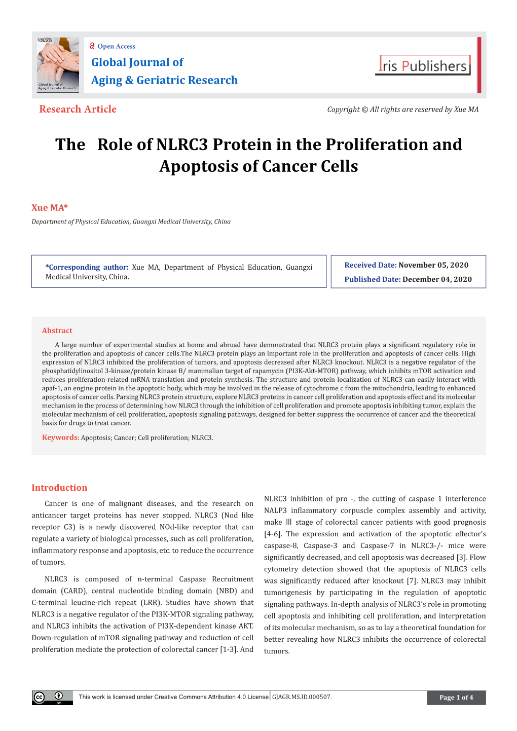 The Role of NLRC3 Protein in the Proliferation and Apoptosis of Cancer Cells