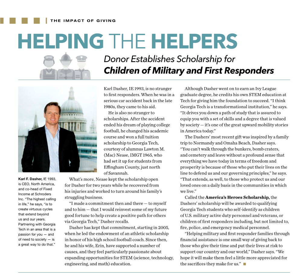 HELPING the HELPERS Donor Establishes Scholarship for Children of Military and First Responders