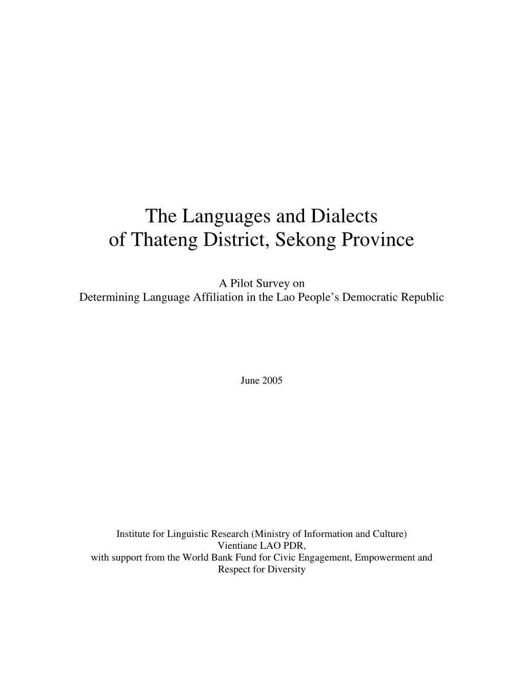 The Languages and Dialects of Thateng District, Sekong Province