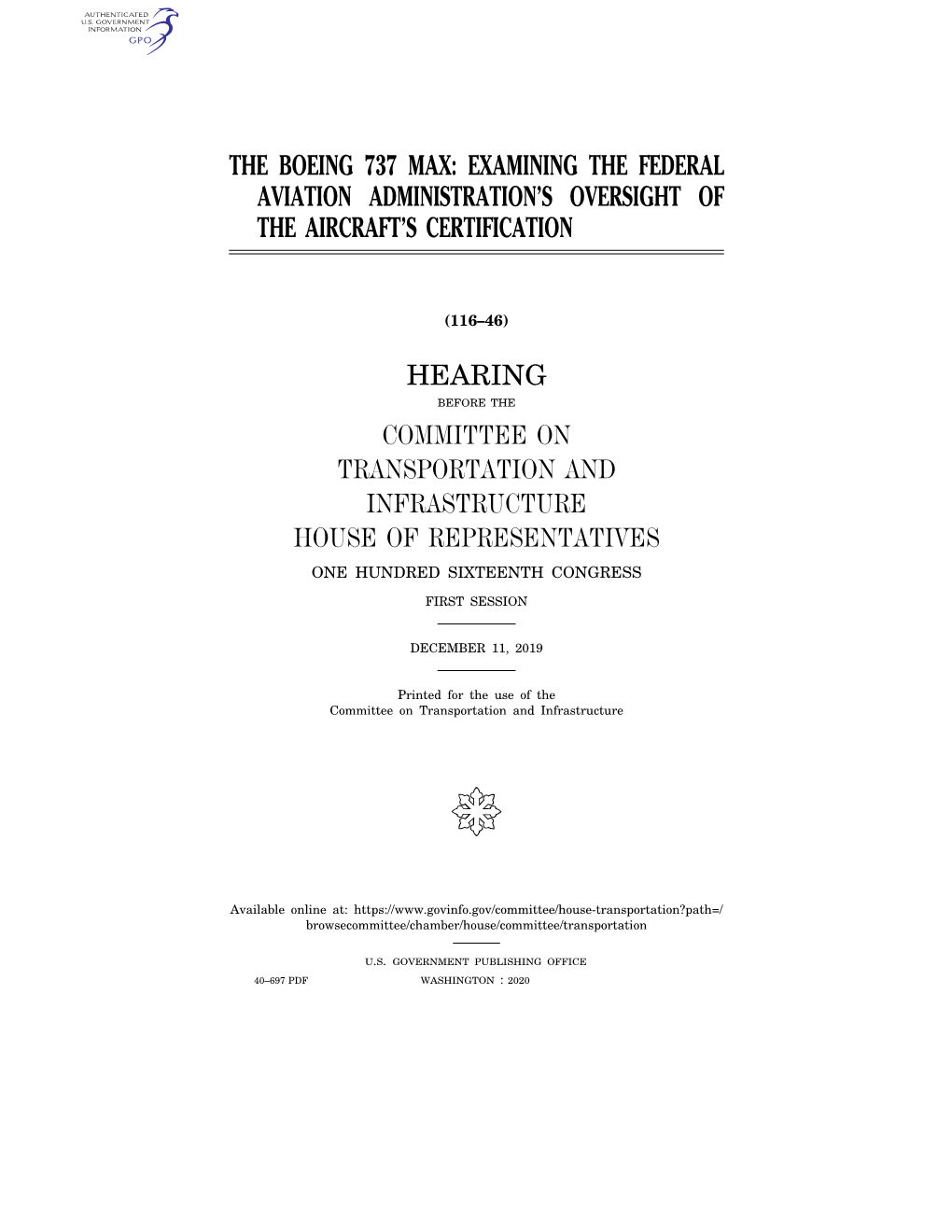 The Boeing 737 Max: Examining the Federal Aviation Administration's