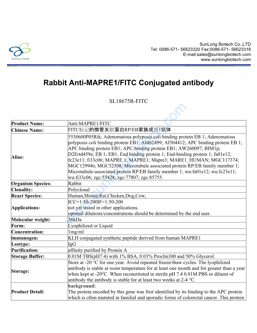 Rabbit Anti-MAPRE1/FITC Conjugated Antibody
