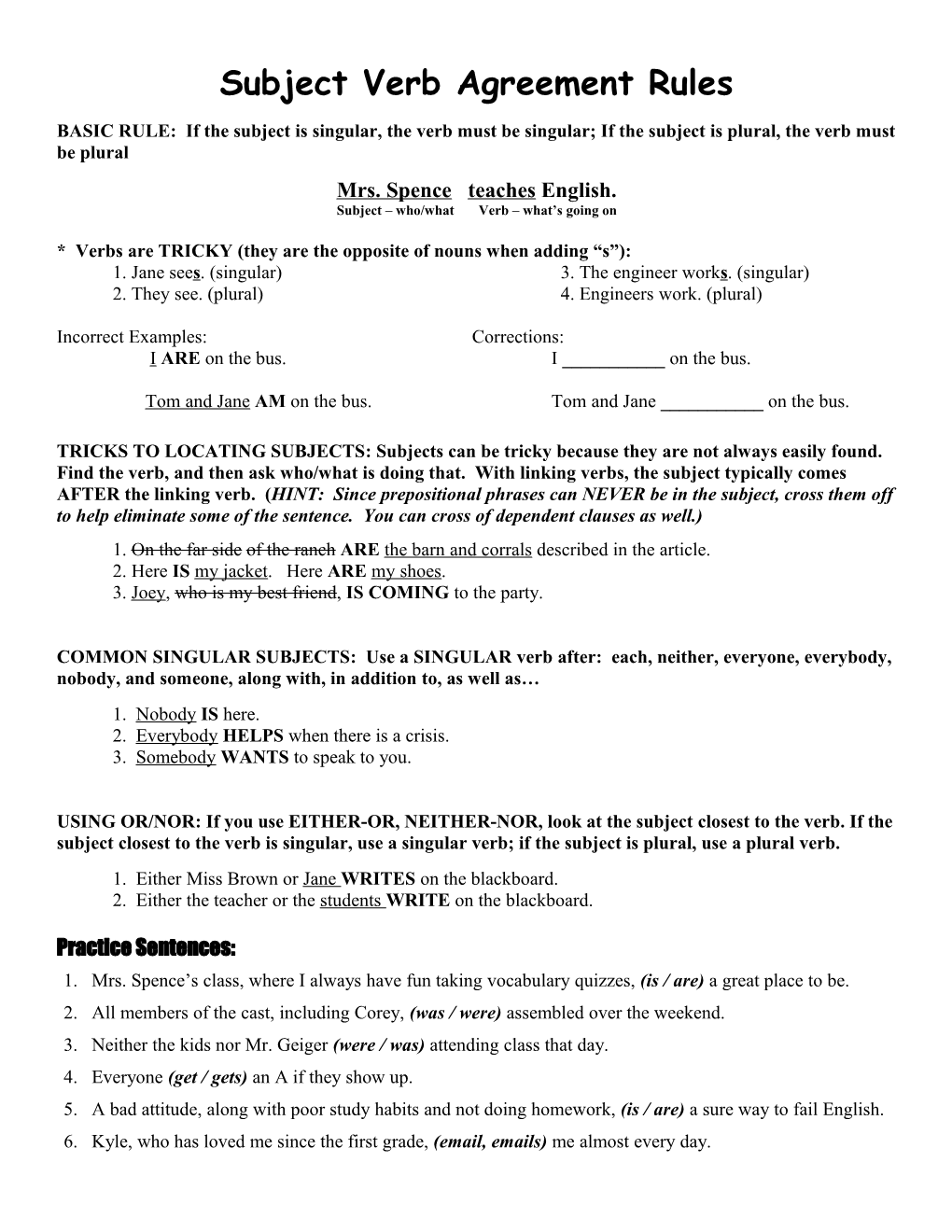 Subject Verb Agreement Practice s1