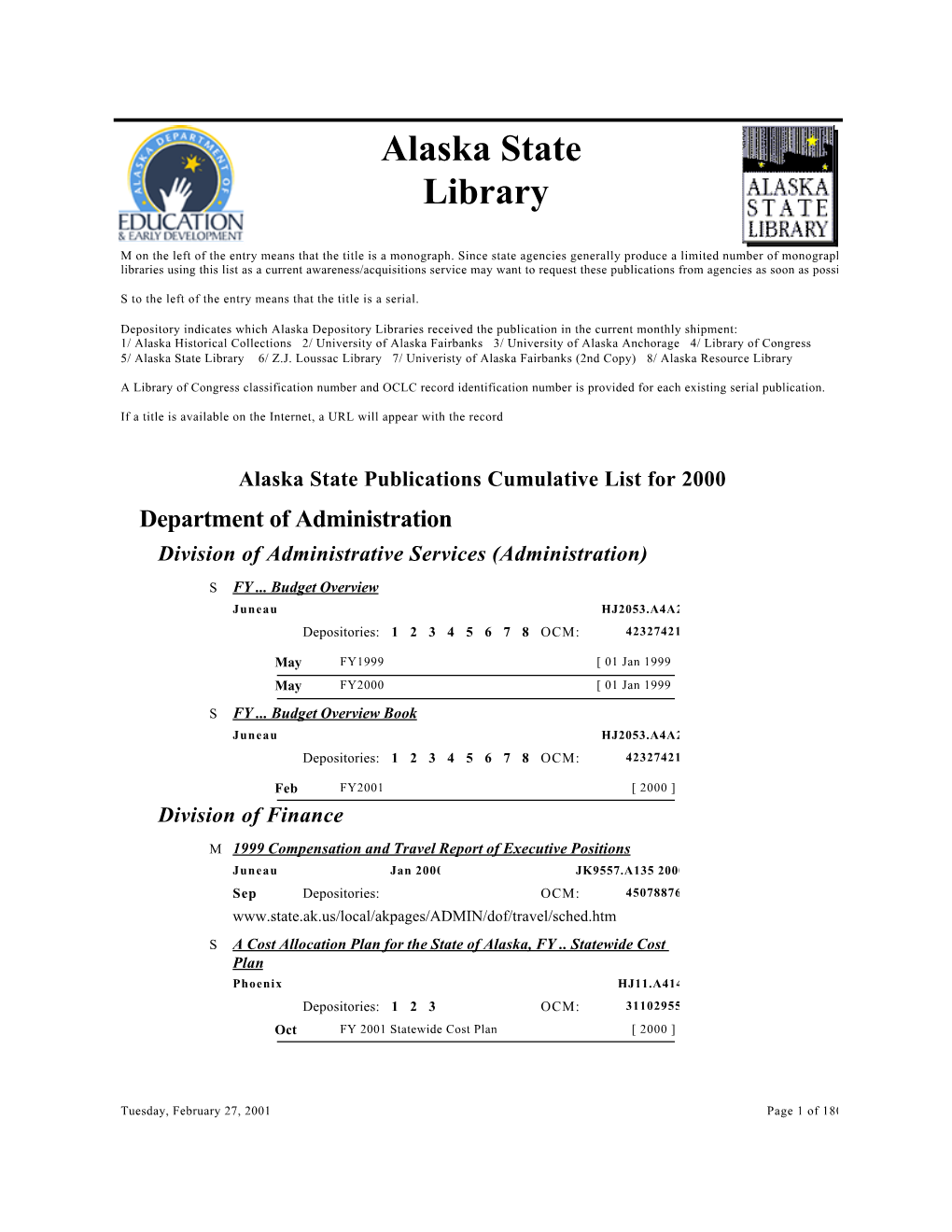 2000 Cumulative State Publications List