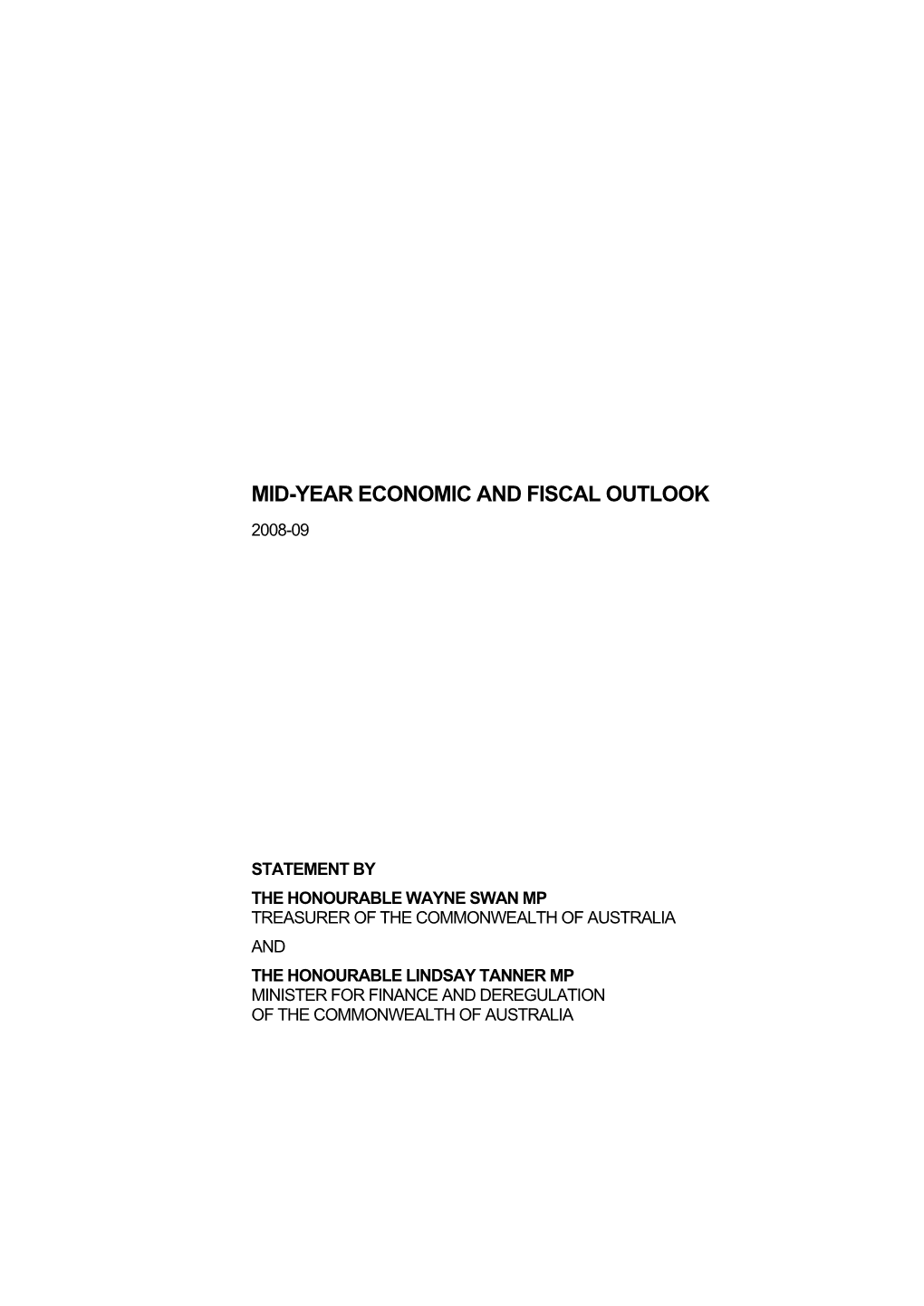 Mid-Year Economic and Fiscal Outlook 2008-09