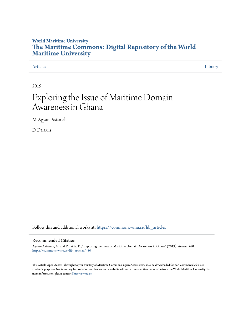Exploring the Issue of Maritime Domain Awareness in Ghana M