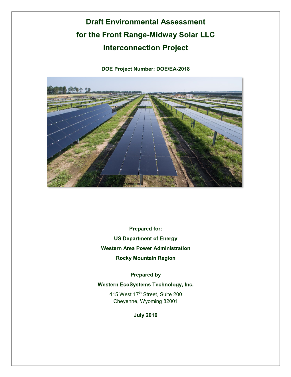 Draft Environmental Assessment for the Front Range-Midway Solar LLC Interconnection Project