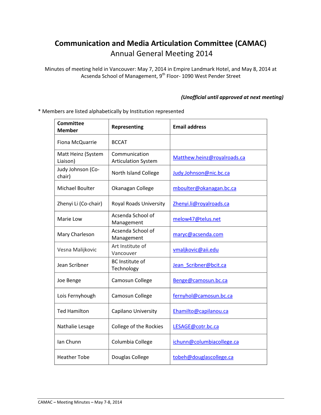 Communication and Media Articulation Committee (CAMAC) Annual General Meeting 2014